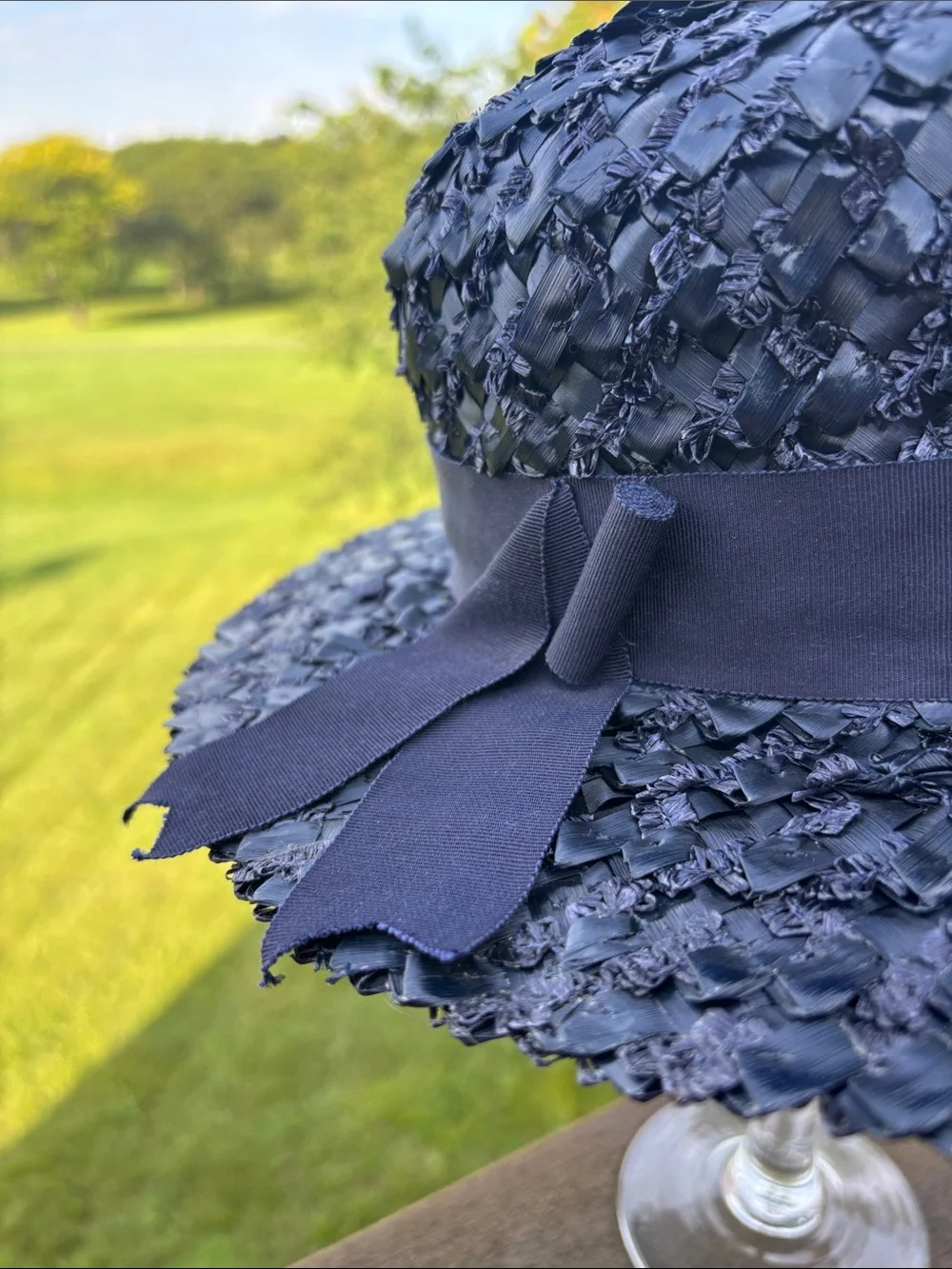 Classic Navy Raffia Boater Hat with Grosgrain Ribbon